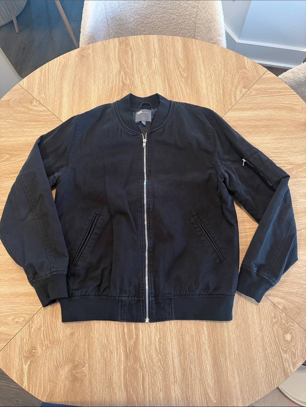 ASOS Black Bomber Jacket with Zip Sleeve Pocket